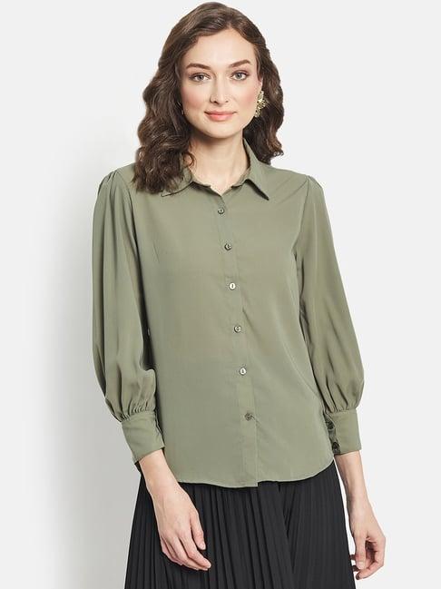 mettle olive green cotton shirt