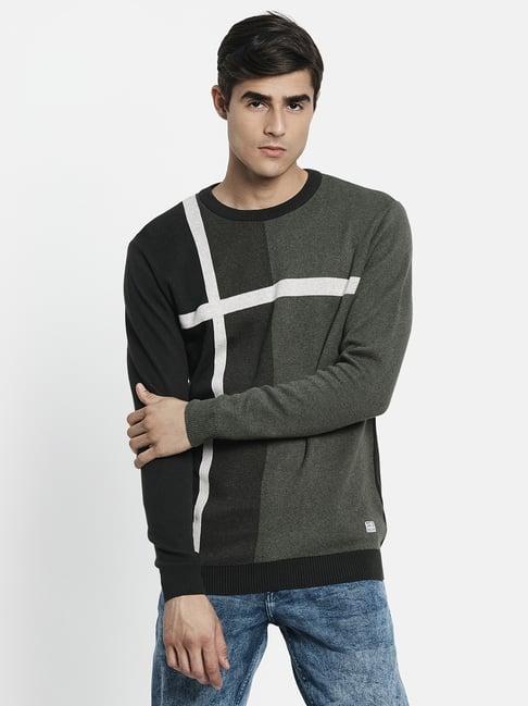 mettle olive melange & black round neck sweater