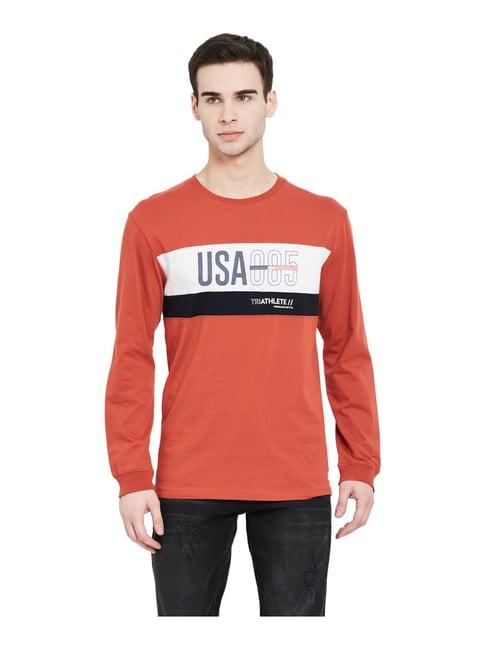 mettle orange printed crew t-shirt