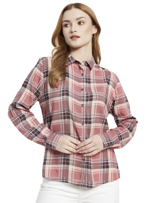 mettle pink cotton chequered shirt