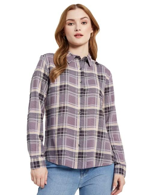 mettle purple cotton chequered shirt