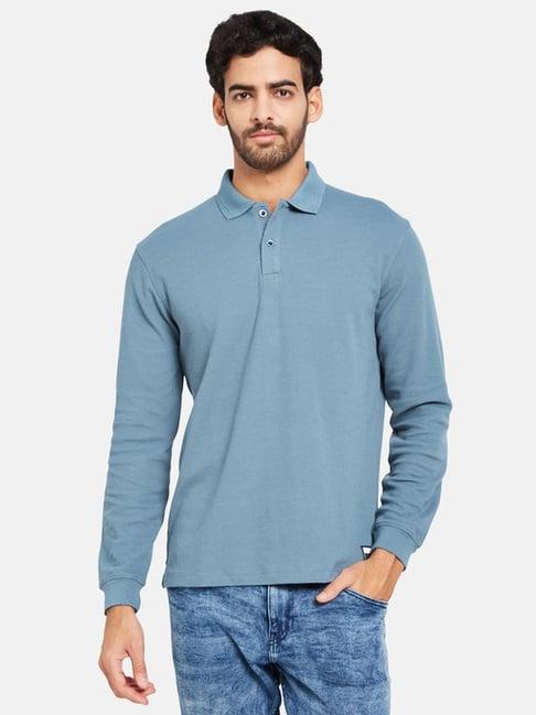 mettle sky blue cotton regular fit polo t-shirt