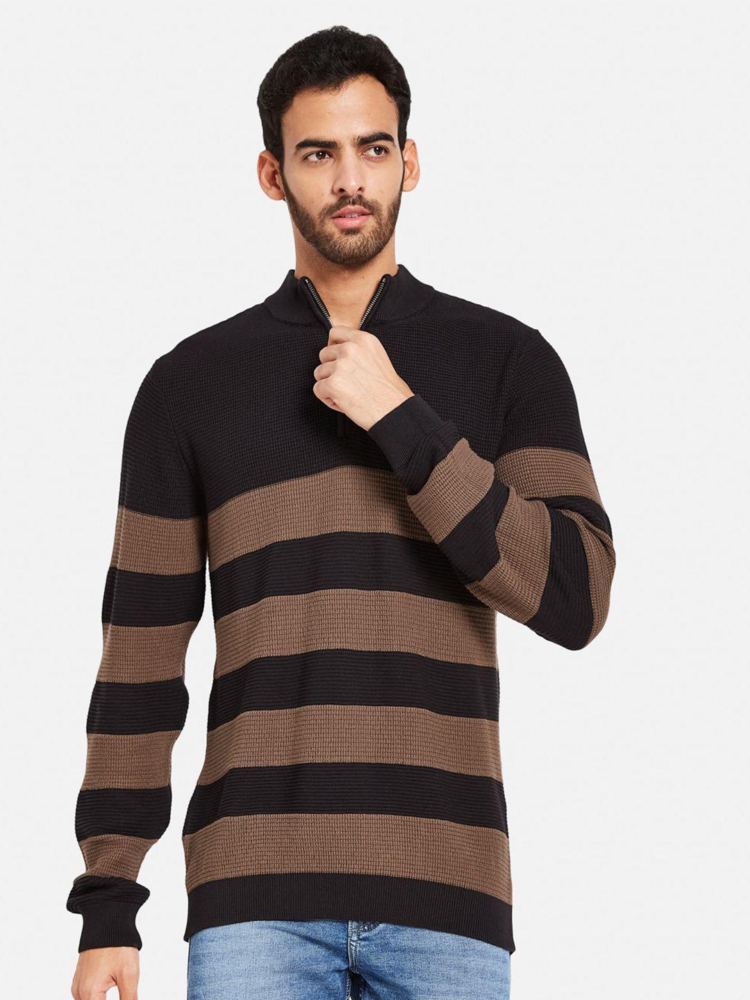 mettle striped mock collar cotton pullover