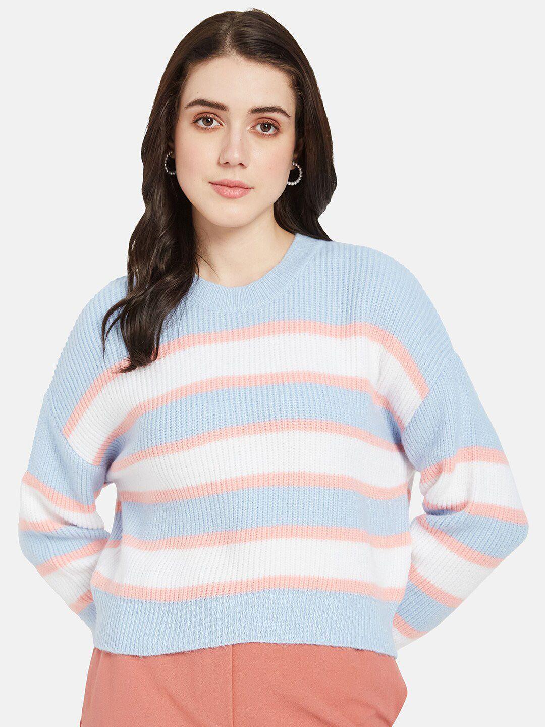 mettle striped round neck acrylic pullover sweater