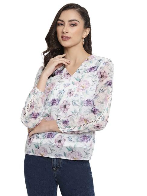 mettle white cotton floral print top