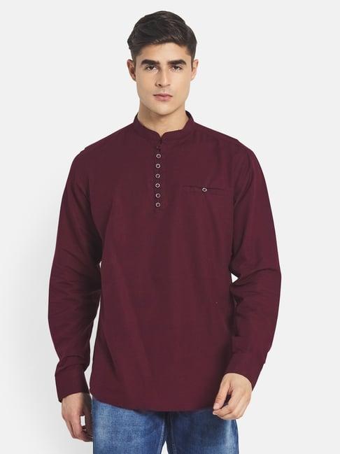 mettle wine mandarin collar regular fit short kurta