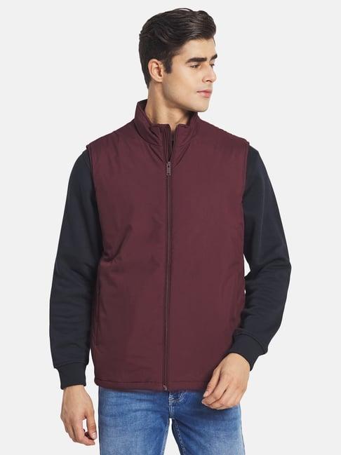 mettle wine sleeveless high neck jacket