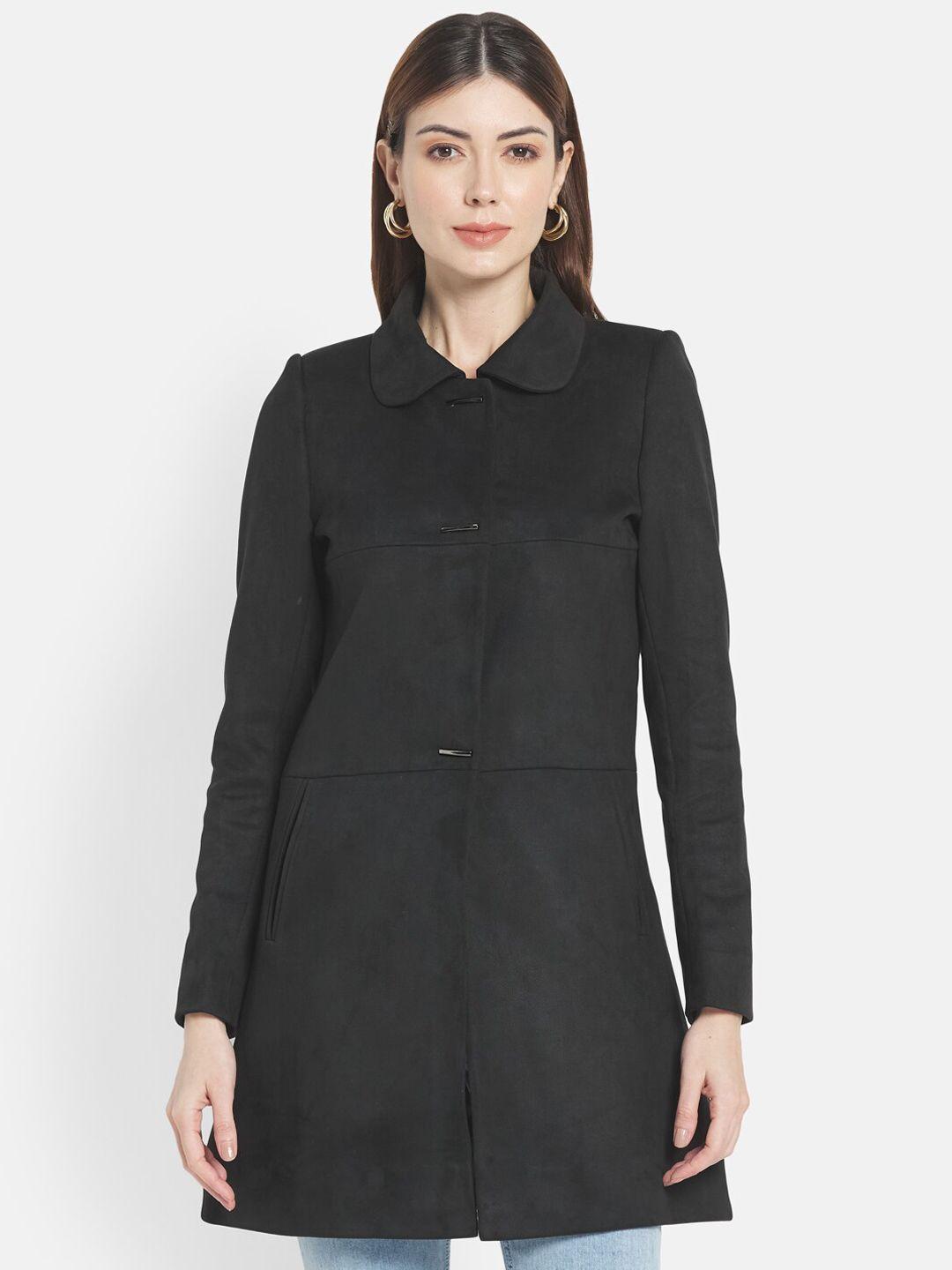 mettle women black solid cotton coat