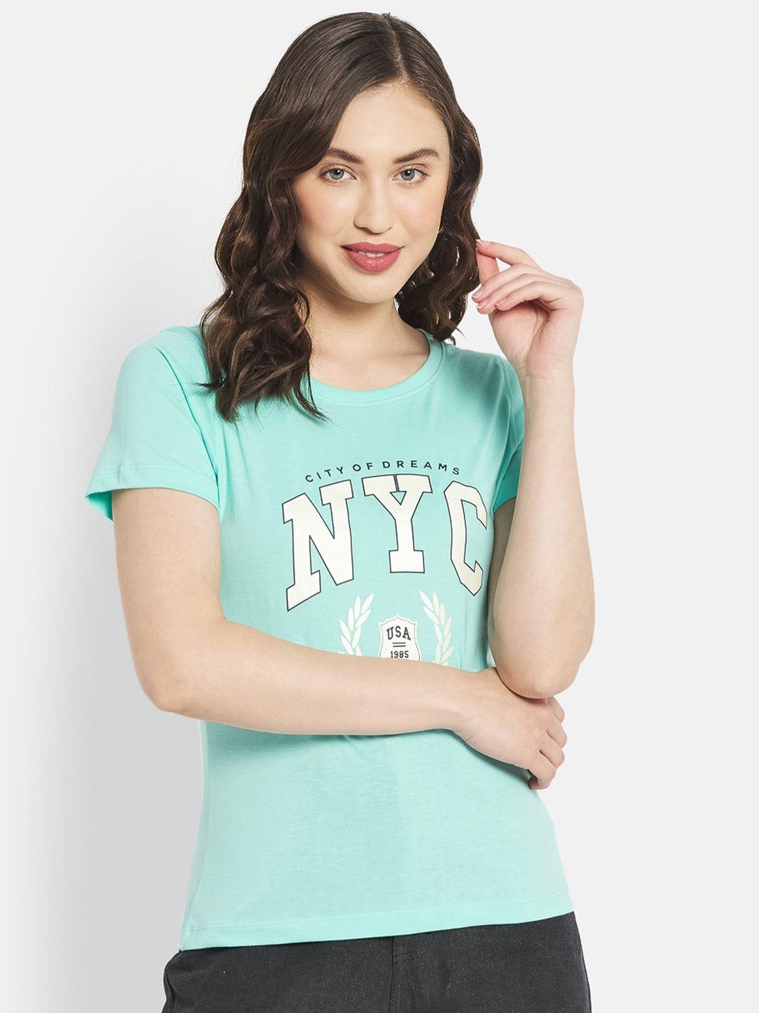 mettle women turquoise blue typography printed t-shirt