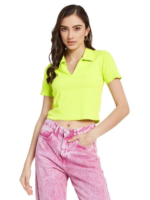 mettle yellow cotton regular fit crop top