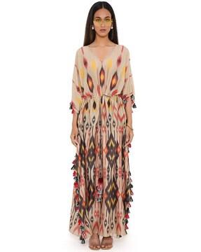 mexico print silkmul kaftan dress