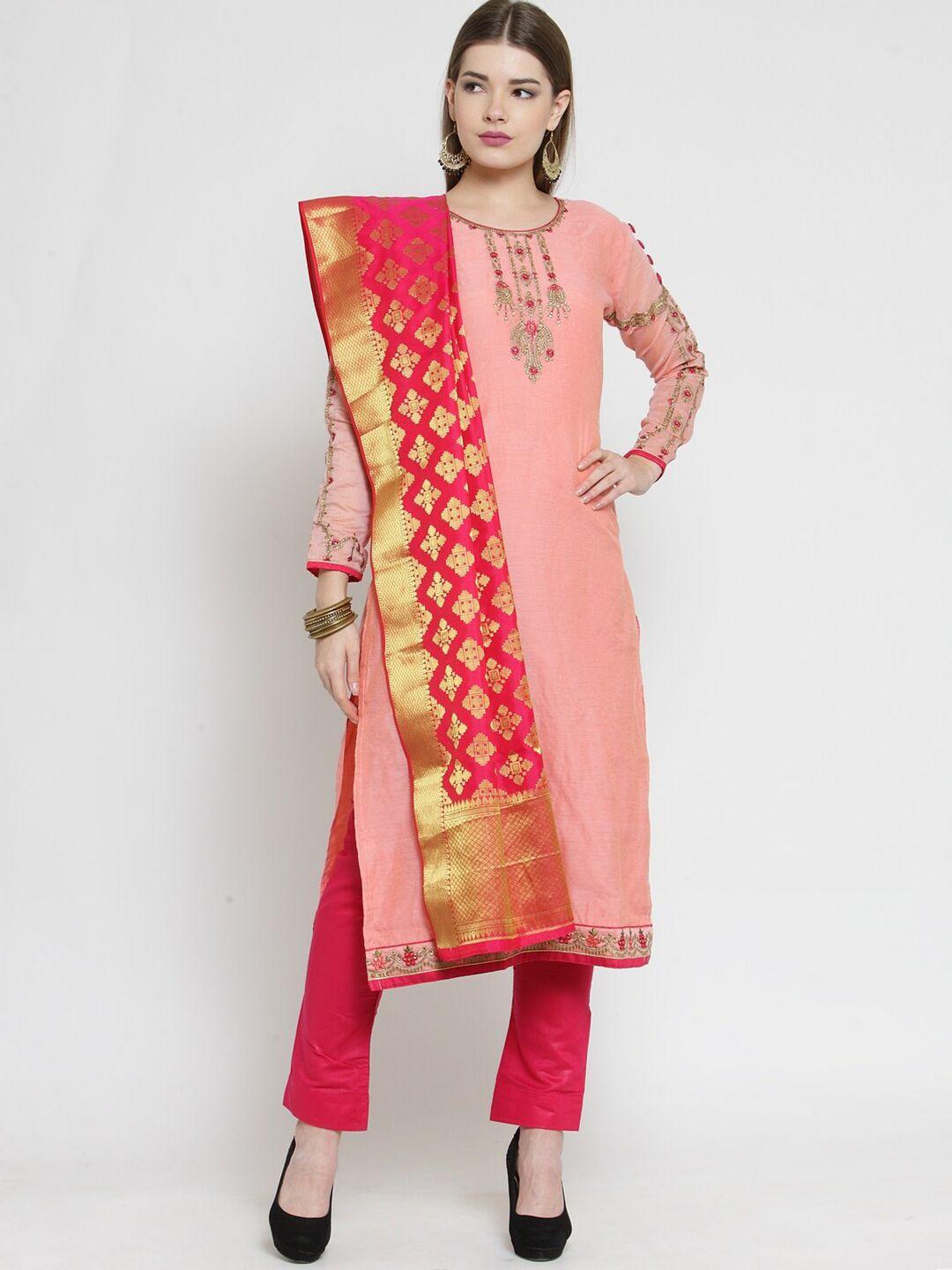mf pink & red embroidered unstitched dress material