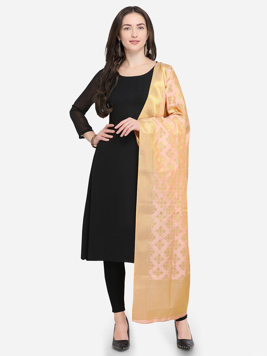 mf peach-coloured woven design art silk dupatta with zari
