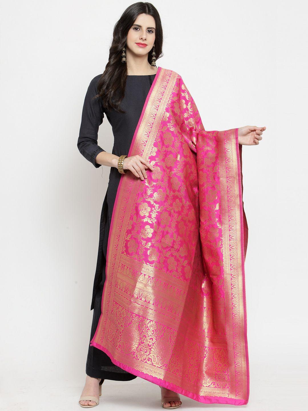 mf pink & gold-coloured banarasi art silk woven design dupatta