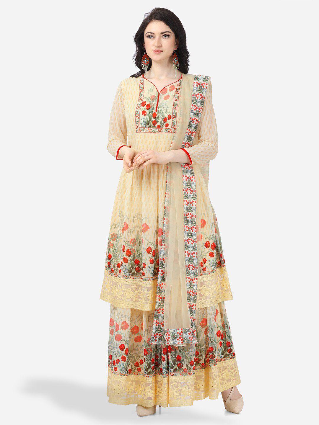 mf printed semi-stitched sharara dress material