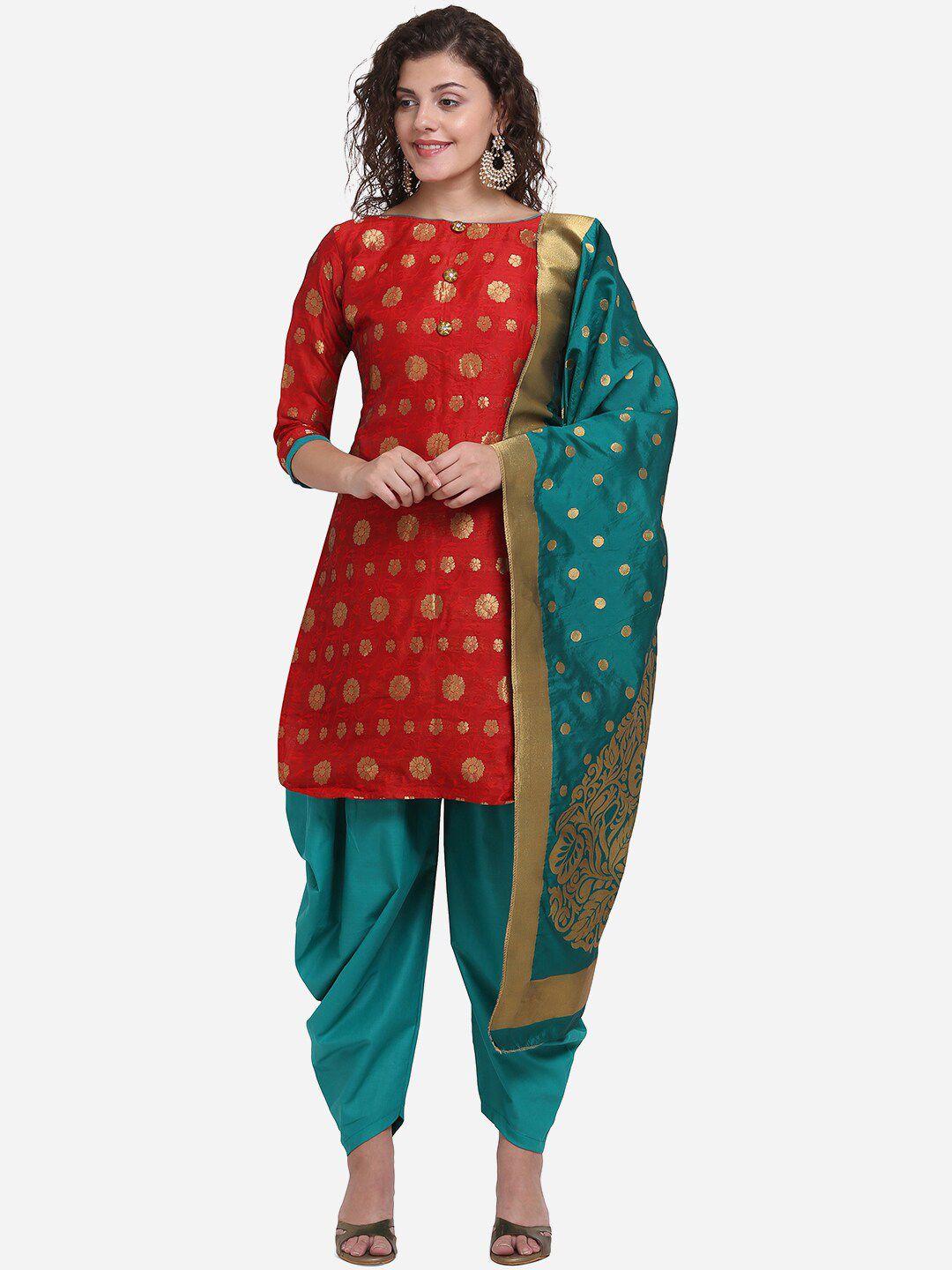 mf women red & blue art silk unstitched dress material