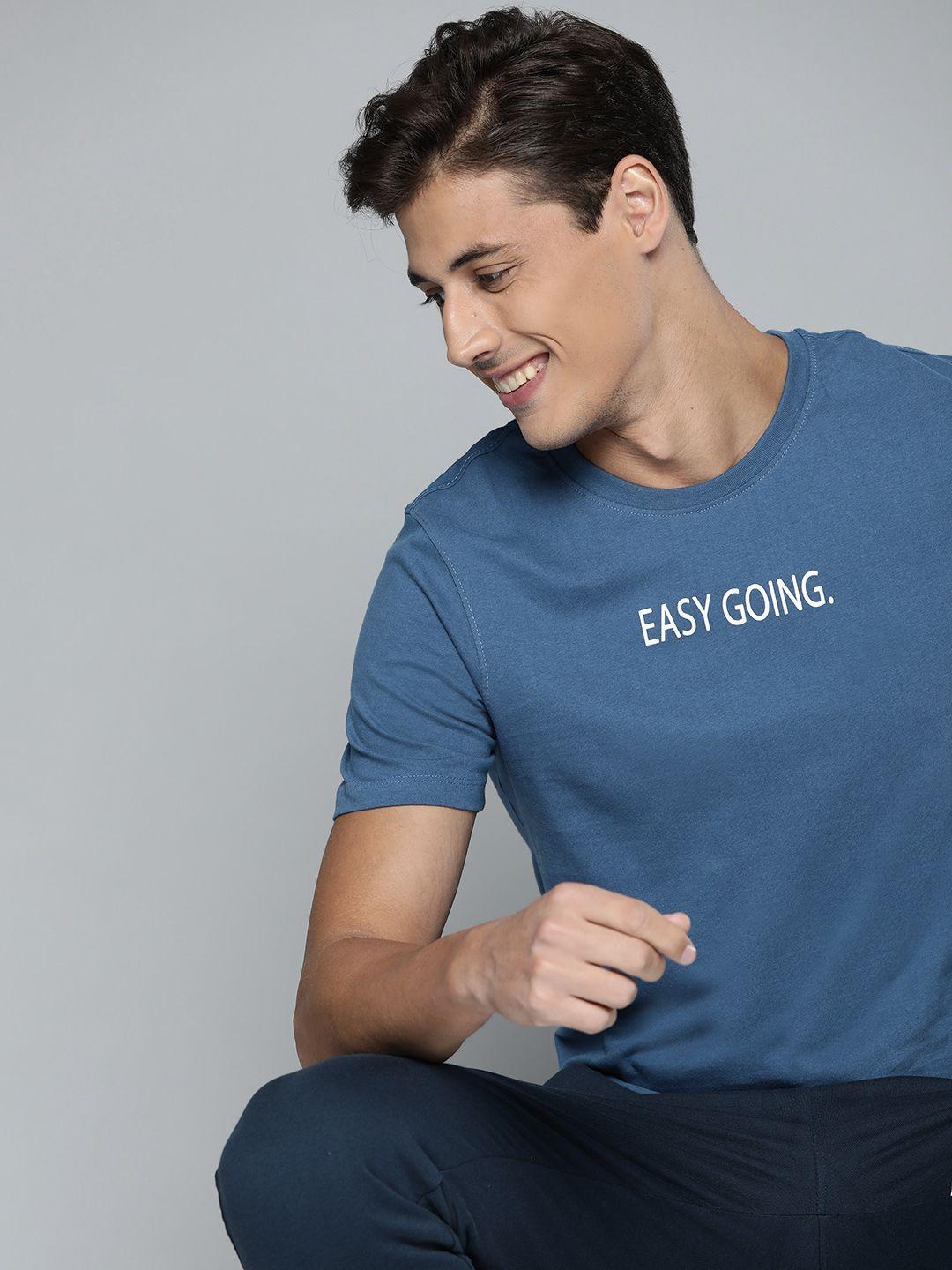 mh easy men blue pure cotton printed pure cotton t-shirt