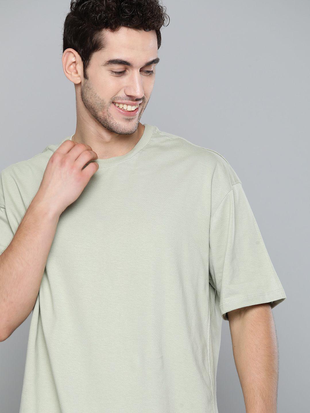 mh easy men green cotton solid round neck pure cotton t-shirt