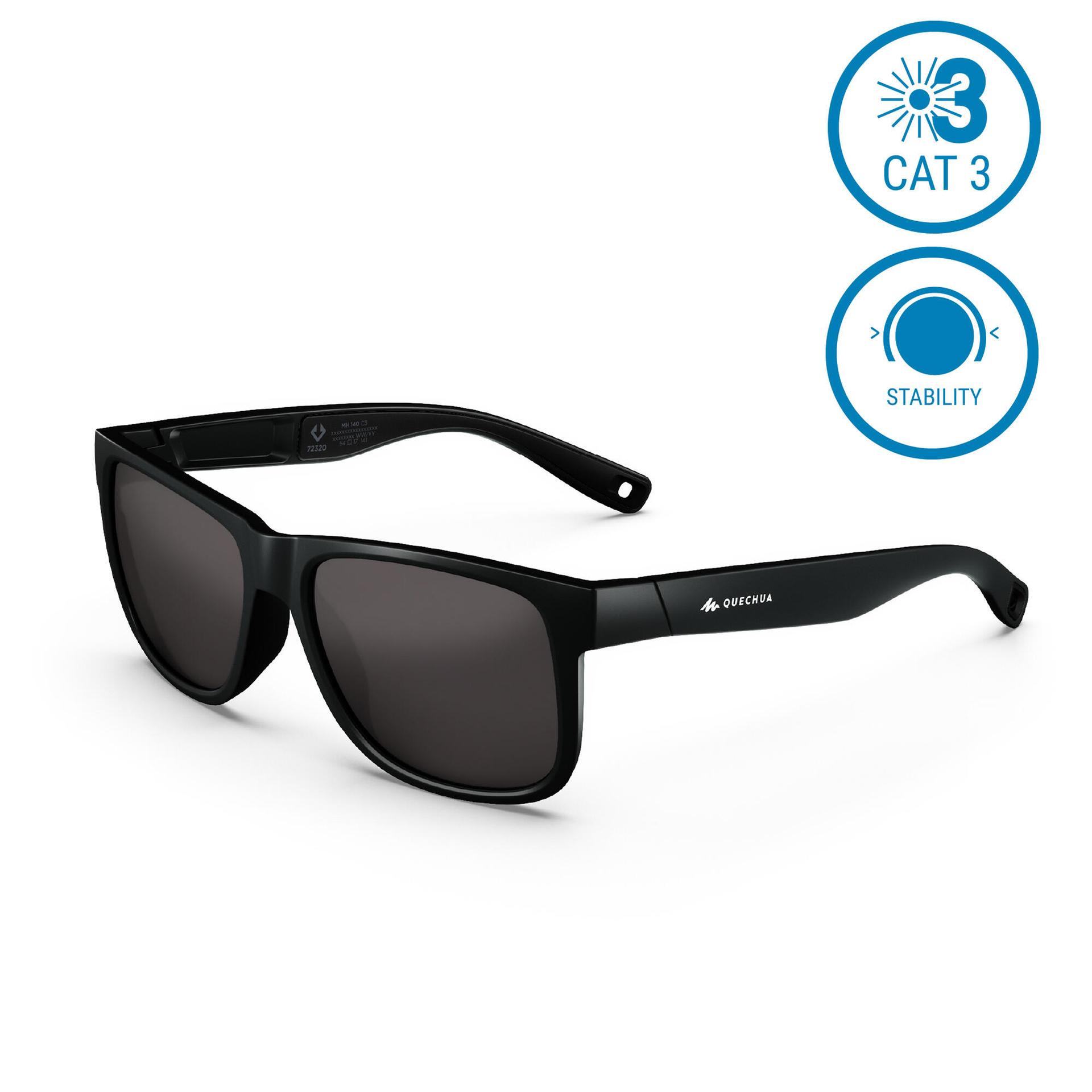 mh140 anti uv cat 3 impact resistant sunglasses for adult hiking,  black