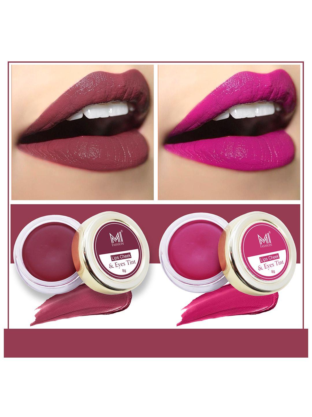 mi fashion set of 2 natural 3 in 1 lips cheek & eyes tint 8g each- beetroot & magenta pink