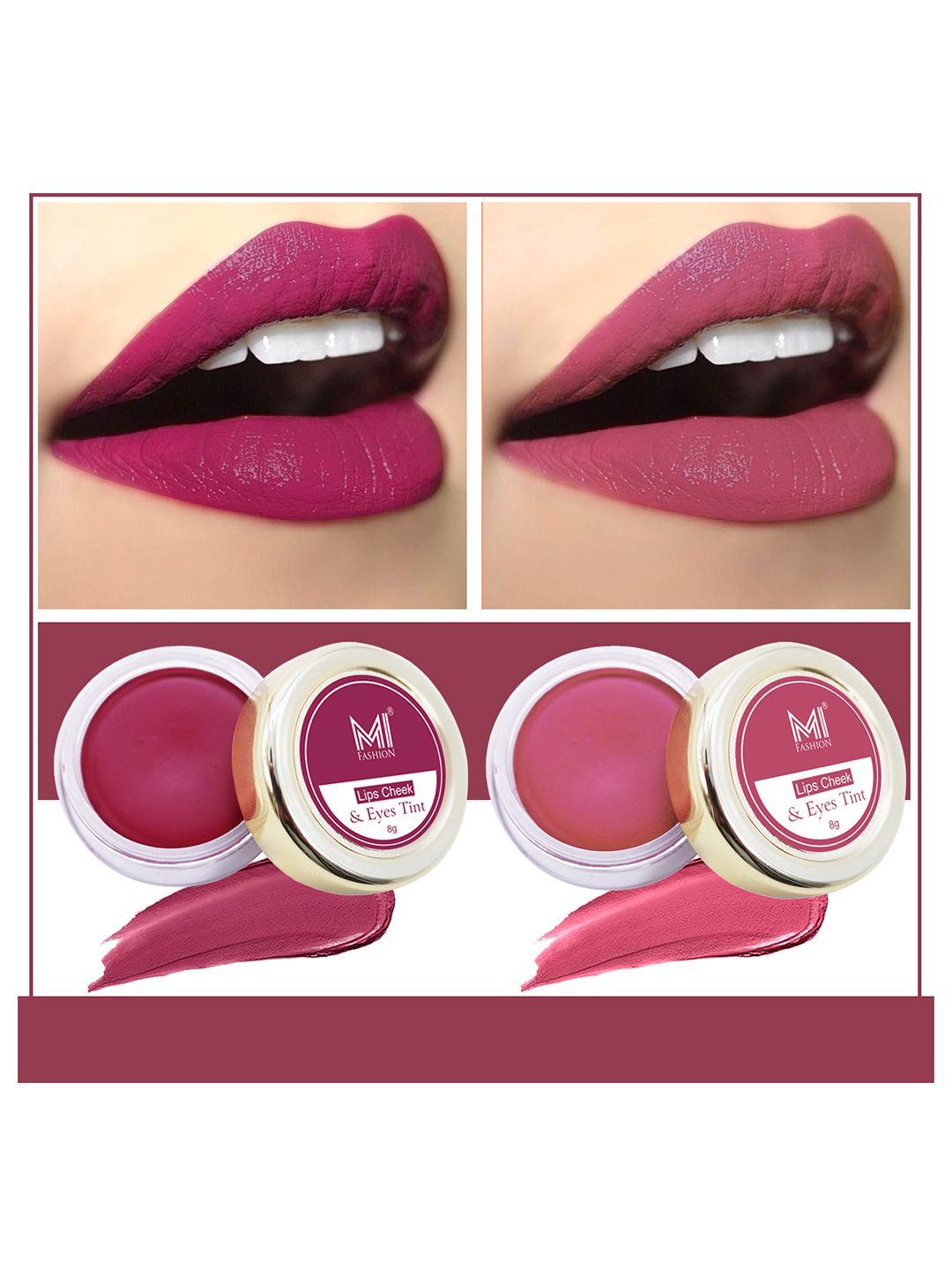 mi fashion set of 2 natural lips cheek & eyes tint 8g each- deep carmine pink red & peach