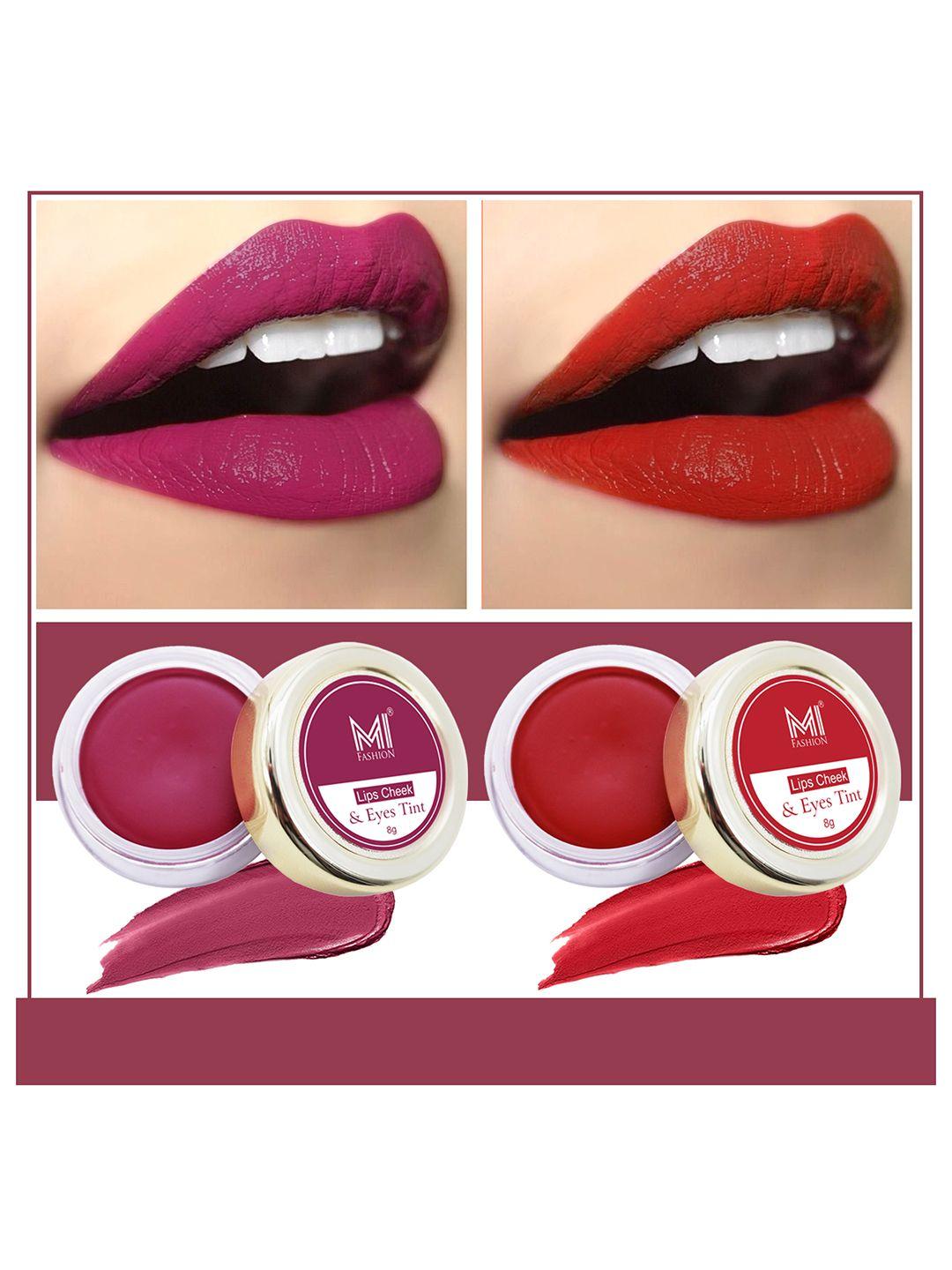 mi fashion set of 2 natural lips cheek & eyes tint 8g each- deep carmine pink red & red