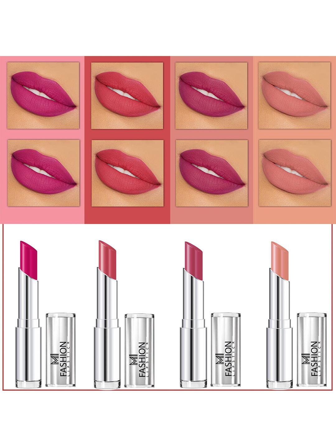 mi fashion set of 4 creme matte weightless long-lasting lipstick 3.5g each - magenta + rose + purple peach + nude