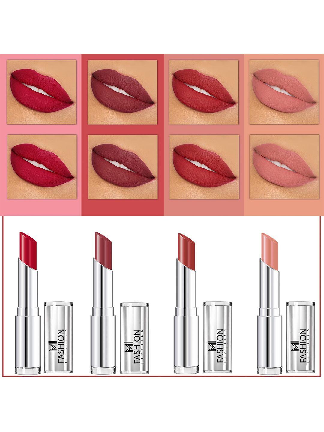 mi fashion set of 4 creme matte weightless long-lasting lipstick 3.5g each - purple + brown + brownish red + nude