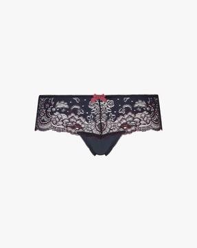 mia floral pattern lace thongs with bow