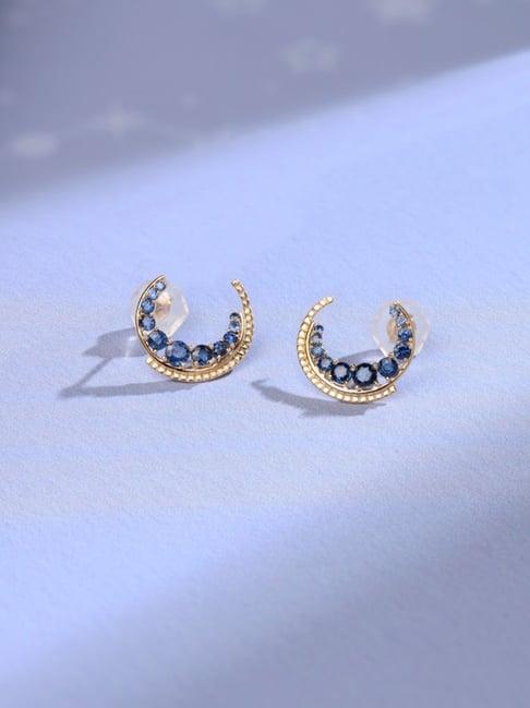 mia by tanishq blue sapphire moon 14k gold stud earrings