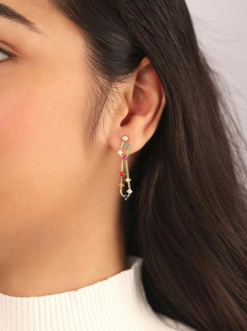 mia by tanishq contemporary gemstone cascade 14k gold & diamond dangler earrings