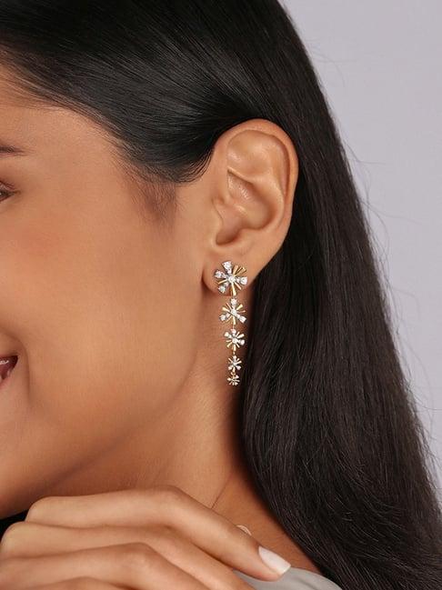 mia by tanishq lustrous star drops 14k gold & diamond dangler earrings