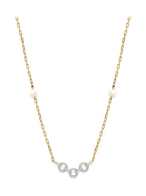 mia by tanishq nature's finest 14k gold diamond interlocked pearl princess necklace for women