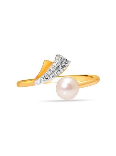 mia by tanishq nature's finest 14k yellow gold petals and pave pearl diamond ring