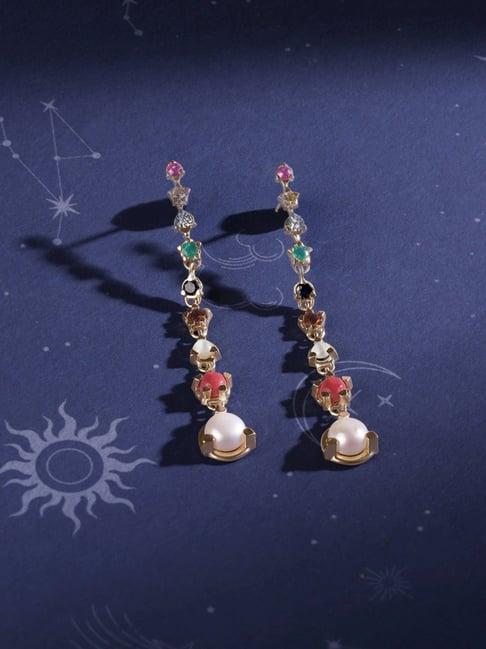 mia by tanishq solar symphony 14k gold & diamond navratna dangler earrings