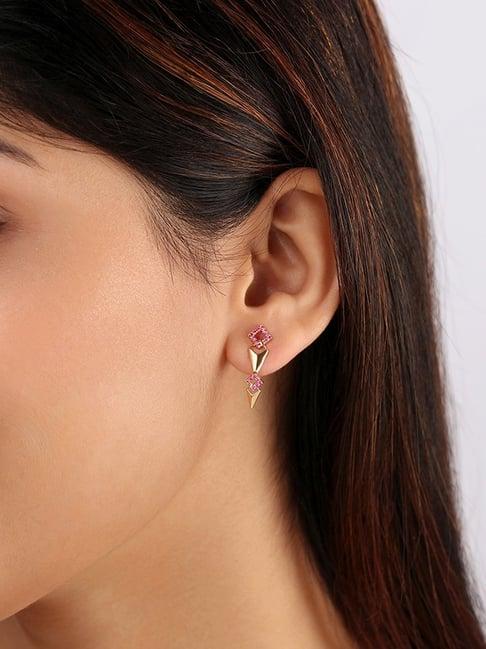 mia by tanishq stellar symphony 14k gold dark pink sapphire stud earrings