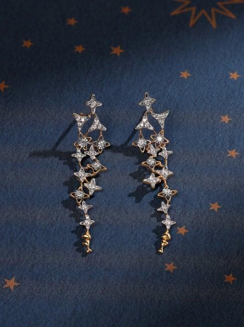 mia by tanishq trailing stars 14k gold & diamond dangler earrings