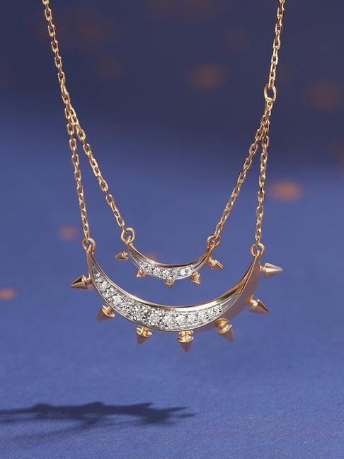 mia by tanishq twilight crescent 14k gold & diamond double layered necklace