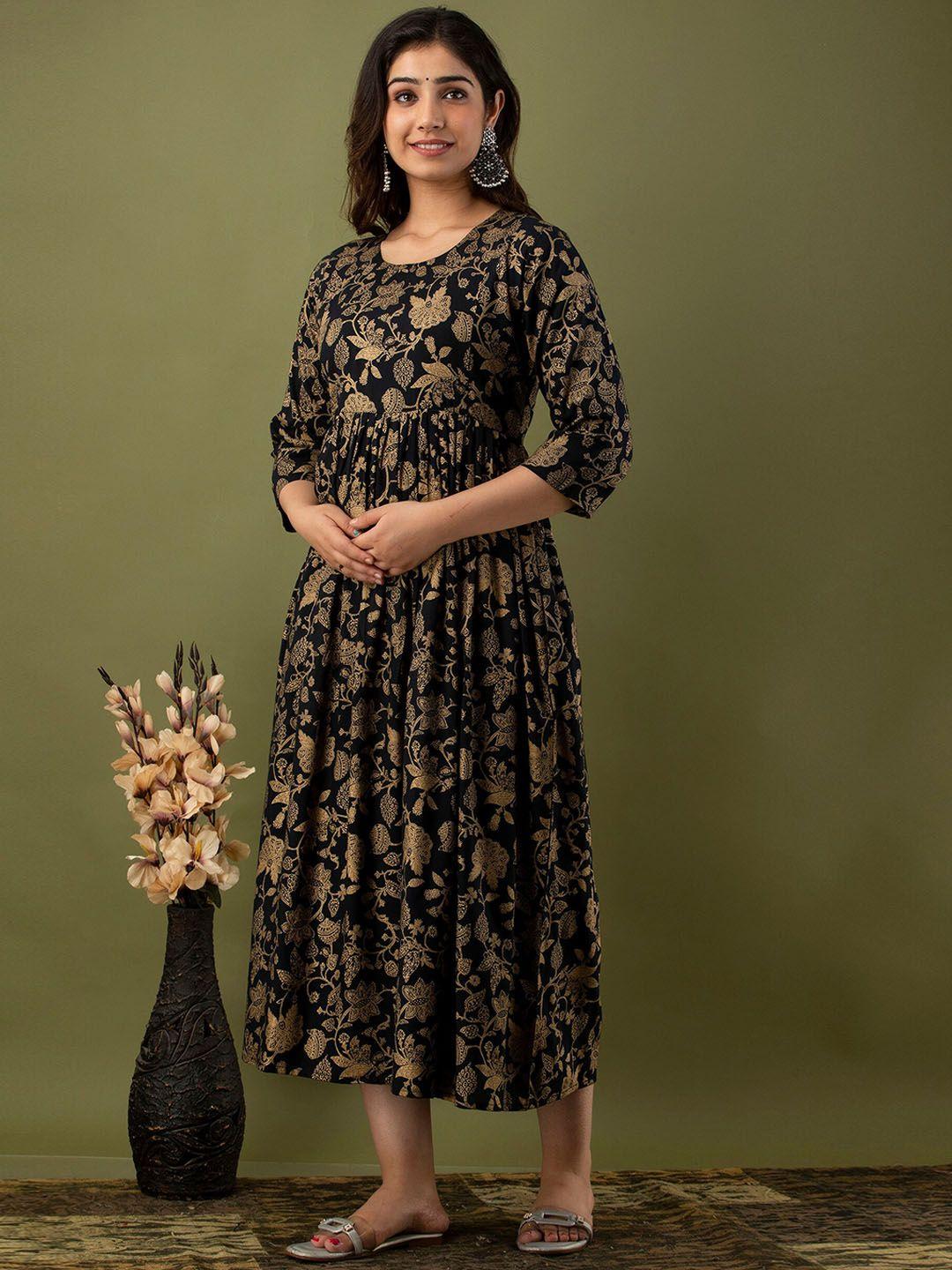 mialo fashion maternity ethnic motifs printed fit & flare cotton ethnic dress