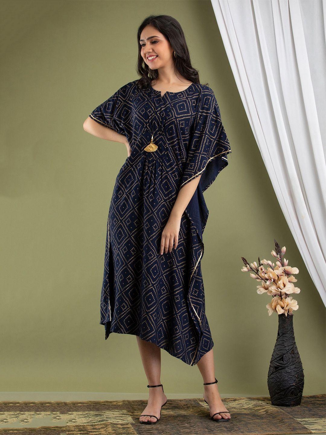 mialo fashion bandhani ethnic printed kimono sleeve kaftan dress