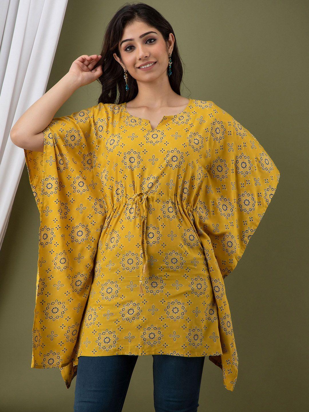 mialo fashion ethnic motifs printed flared sleeves kaftan kurti