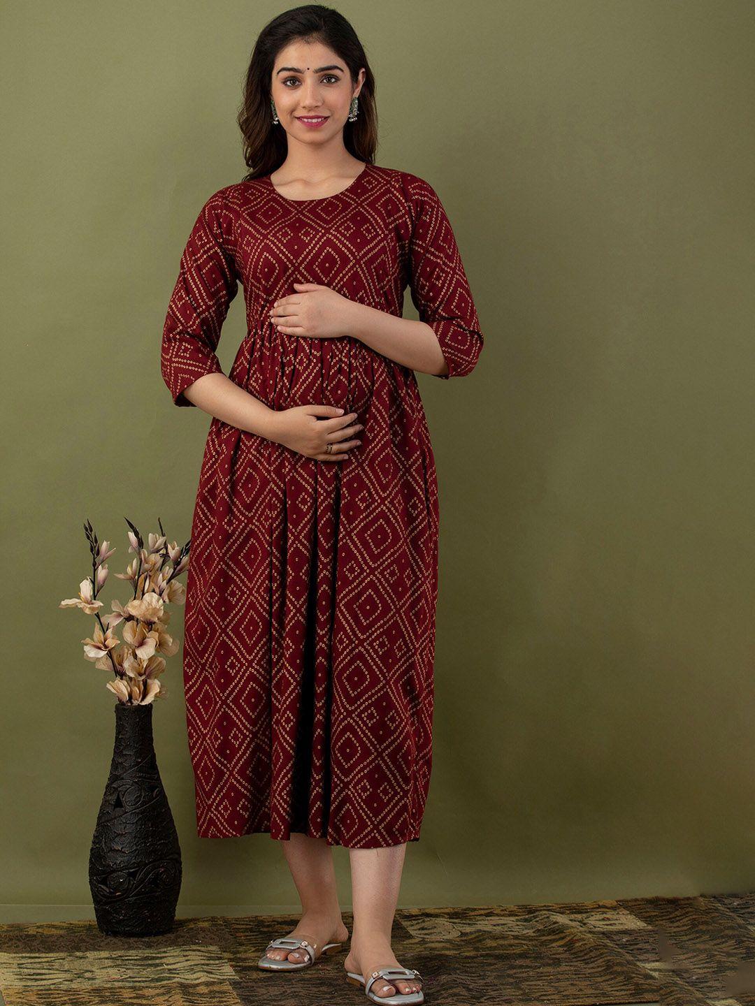 mialo fashion ethnic motifs printed maternity fit and flare ethnic dress