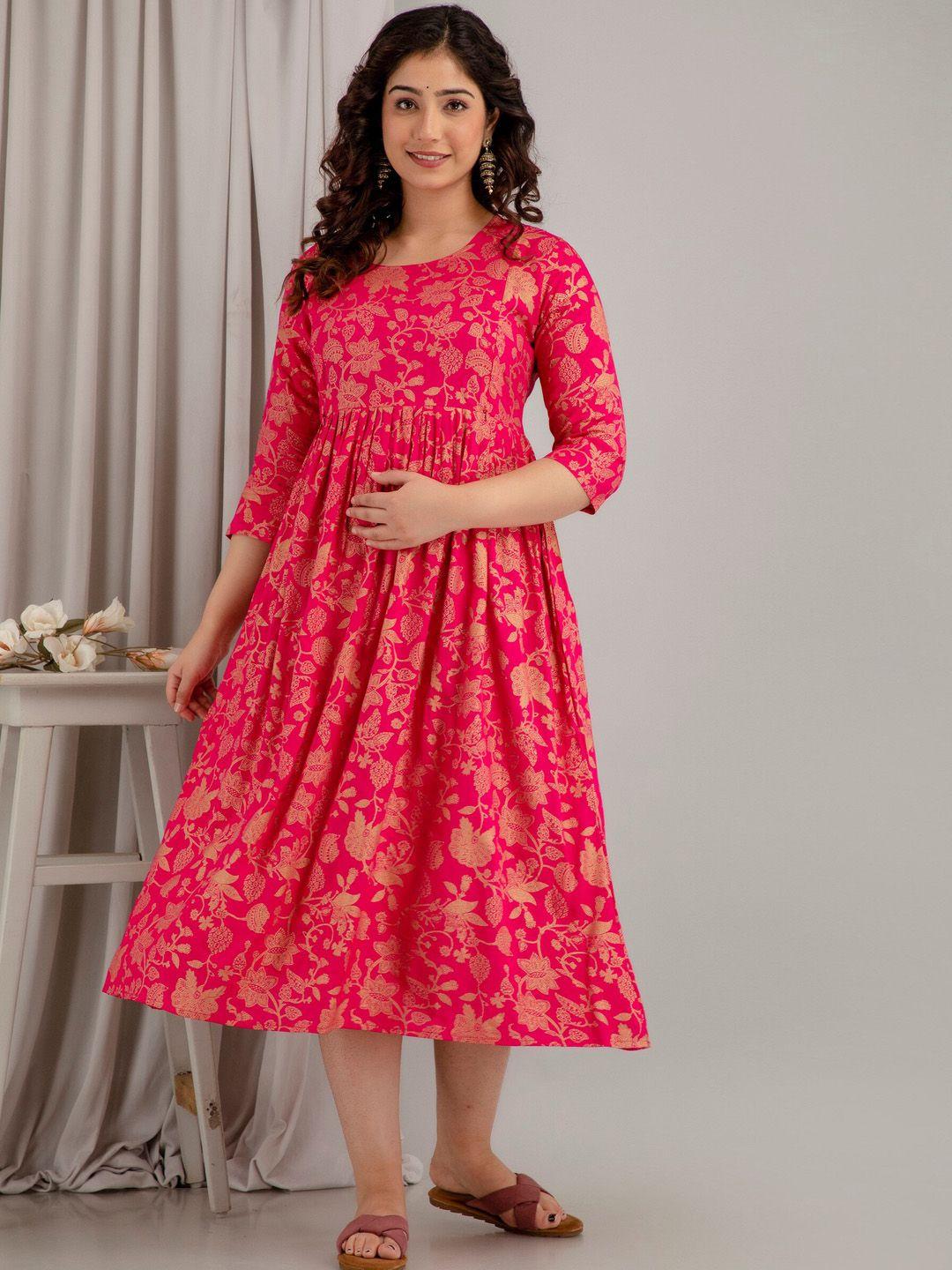 mialo fashion floral printed fit & flare midi feeding maternity ethnic dress