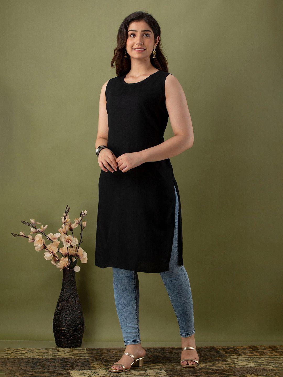 mialo fashion round neck straight sleeveless kurta