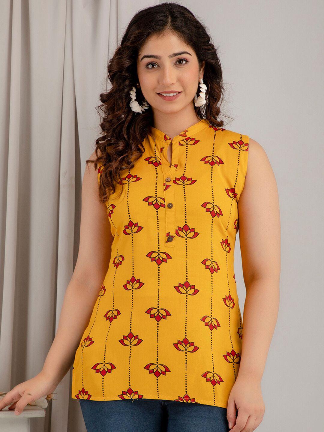 mialo fashion women yellow thread work floral kurta