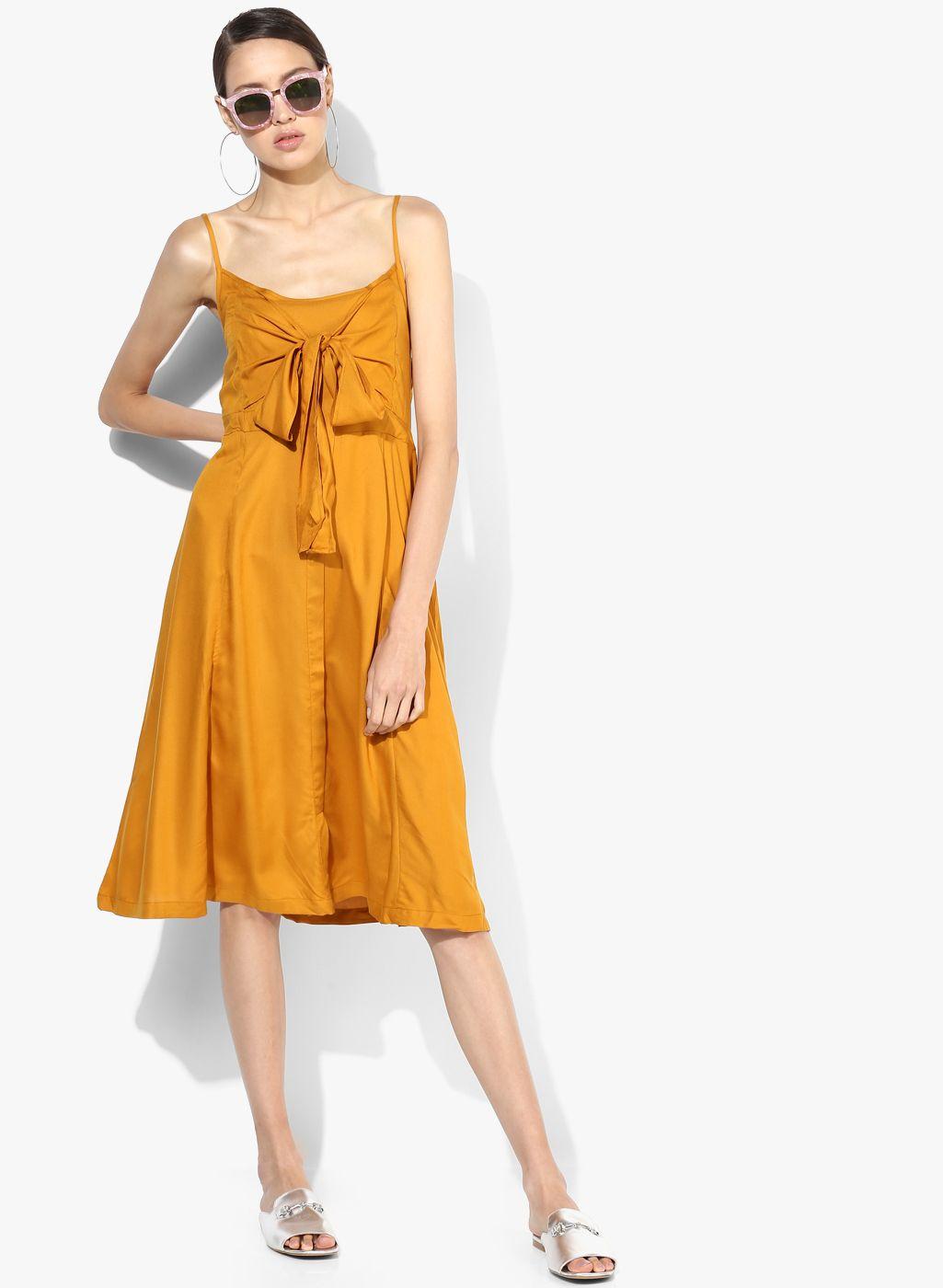 miaminx women mustard solid a-line dress