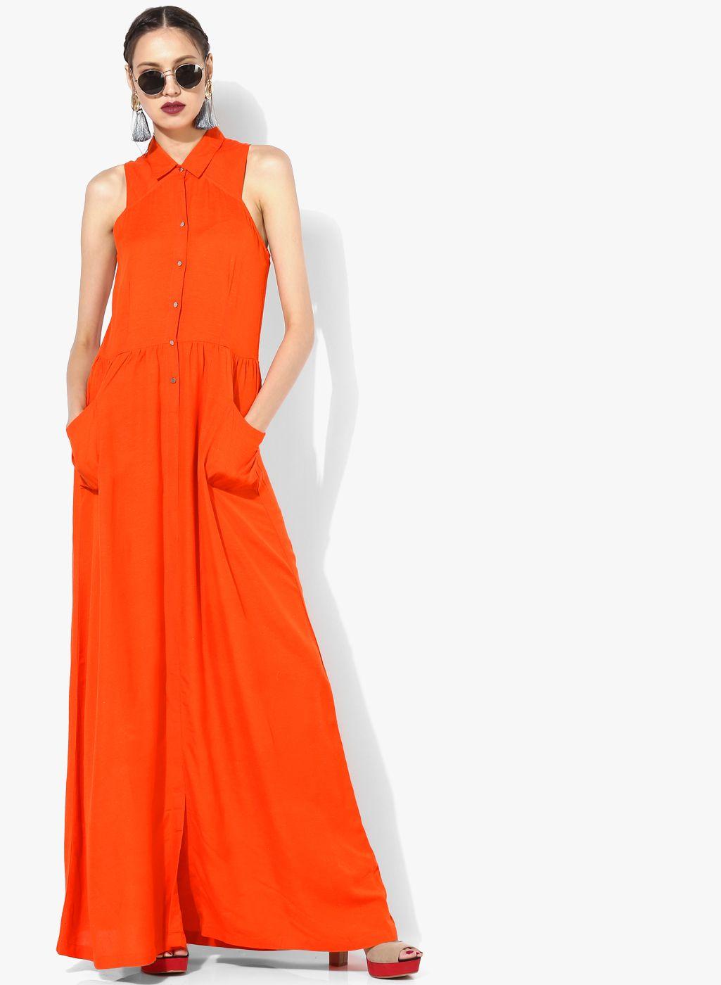 miaminx women orange solid maxi dress