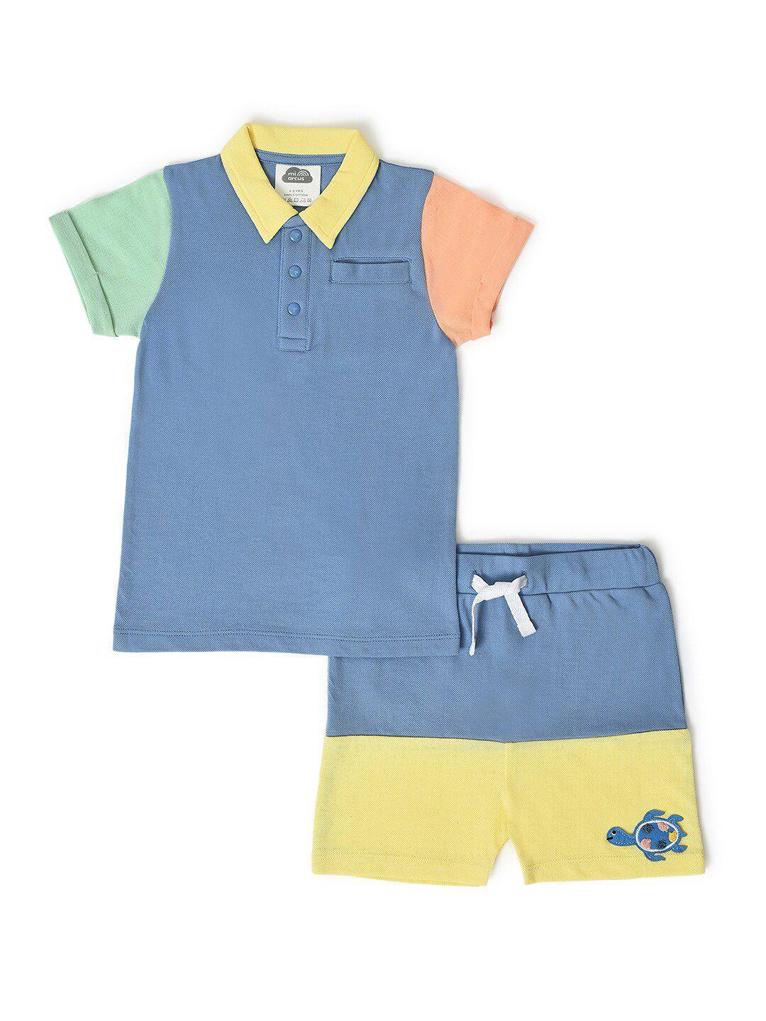 miarcus boys colourblocked polo collar pure cotton t-shirt with shorts