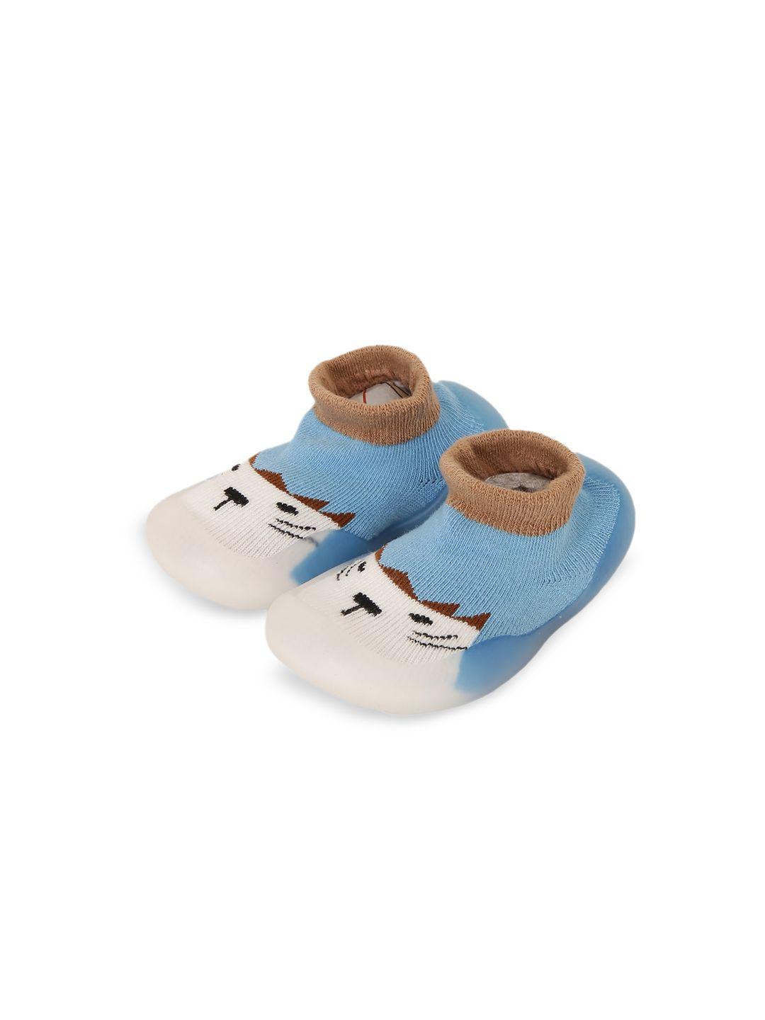 miarcus infants blue & white cotton rubber grip sole socks booties