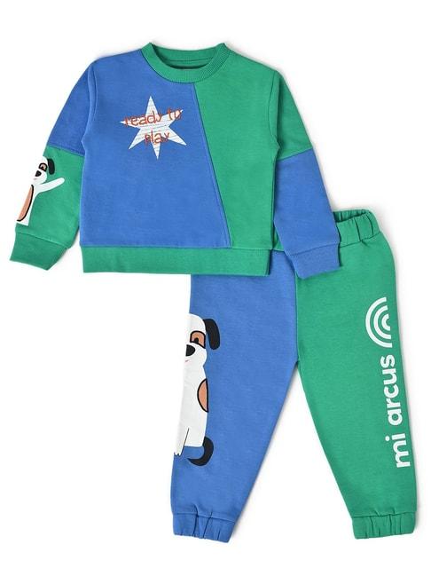 miarcus kids blue & green color block full sleeves sweatshirt with joggers